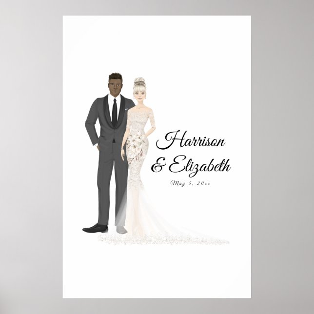 Illustrated Couple Wedding Guest Book Alternative (Front)