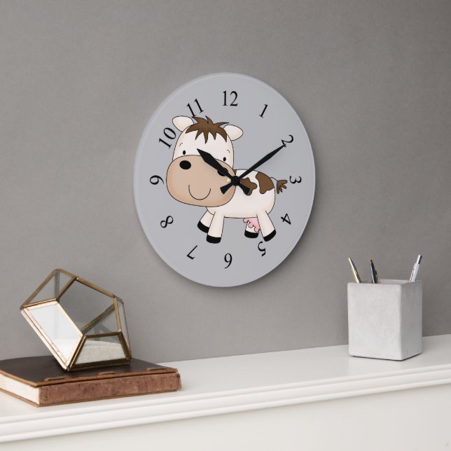Illustrated cow design large clock (Office)