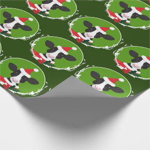 Illustrated Cow Santa Hat Green Novelty Christmas Wrapping Paper