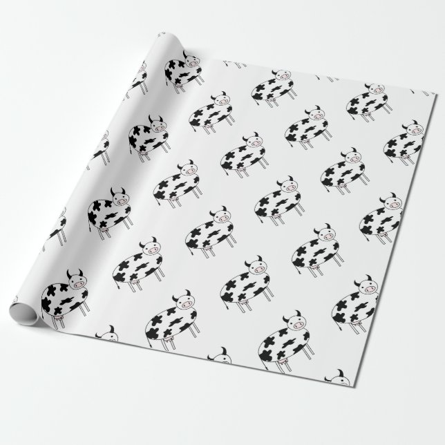 Illustrated Cow Wrapping Paper (Unrolled)
