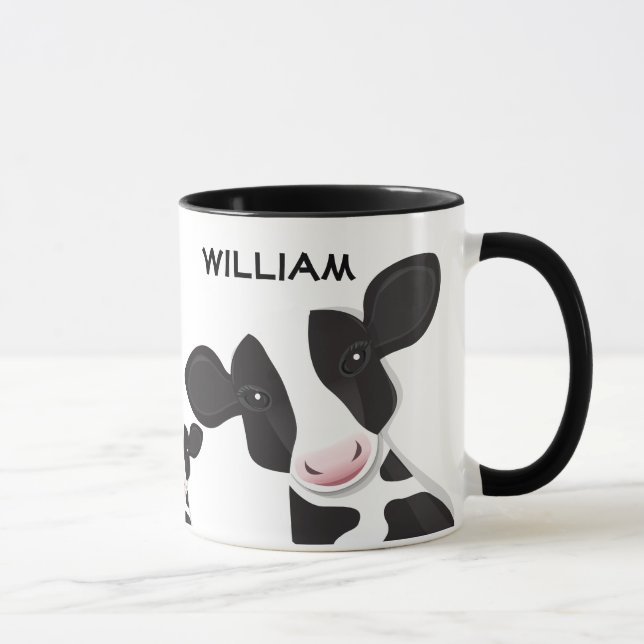 Illustrated Cows Black White Pink Farm Animal Mug (Right)