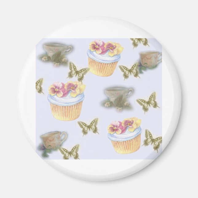 illustrated cupcake teacup butterfly magnet (Front)