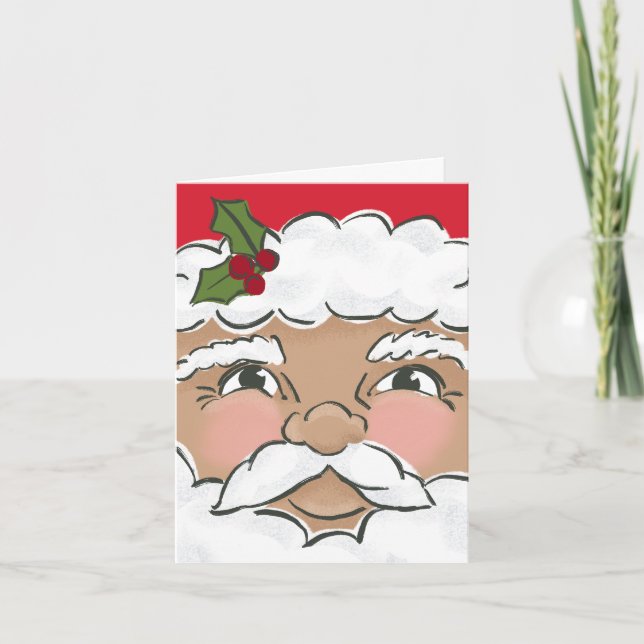 Illustrated Cute Santa Face Holiday Photo Card (Front)