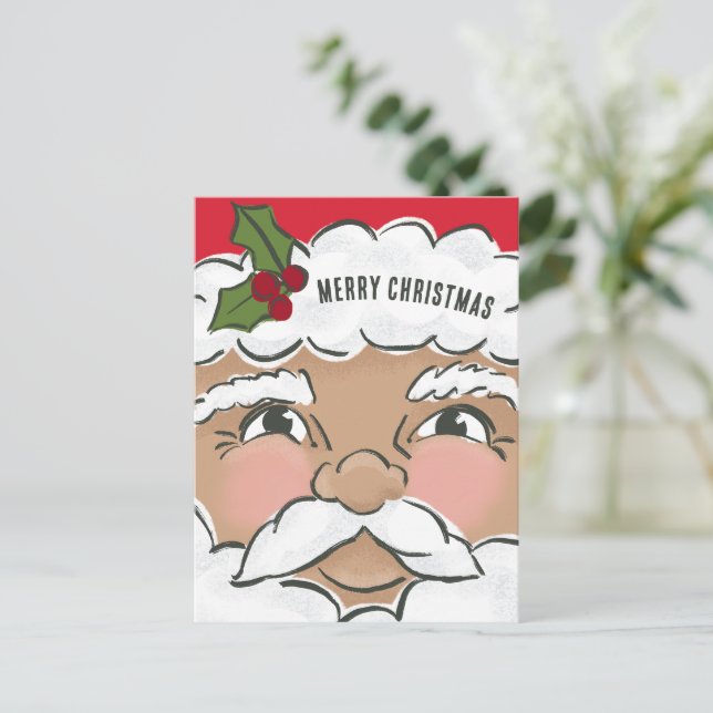 Illustrated Cute Santa Face Holiday Postcard (Standing Front)
