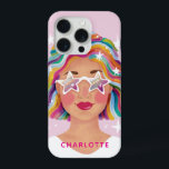 Illustrated Cute Woman Girl Rainbow Personalised iPhone 15 Pro Case<br><div class="desc">A beautiful case for your phone,  with a colourful,  hand made illustration.</div>