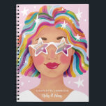 Illustrated Cute Woman Girl Rainbow Personalised Notebook<br><div class="desc">A beautiful notebook for your recipes,  notes or ideas,  with a colourful,  hand made illustration.</div>