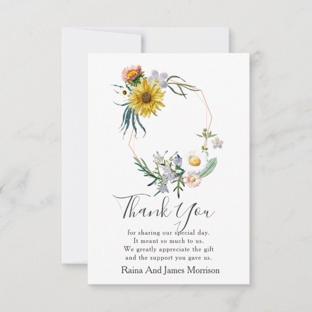 Illustrated Daisies Floral Wedding Thank You (Front)