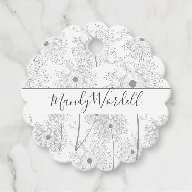 Illustrated Dandelion Flowers Favour Tags (Front)