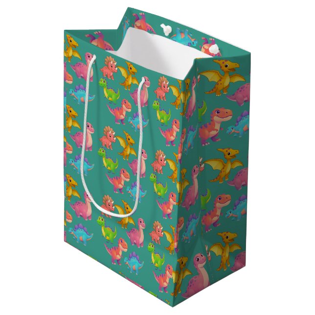 Illustrated Dinosaurs Medium Gift Bag (Front Angled)
