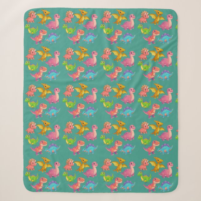 Illustrated Dinosaurs Sherpa Blanket (Front)