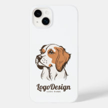 Illustrated dog logo with a brown and white