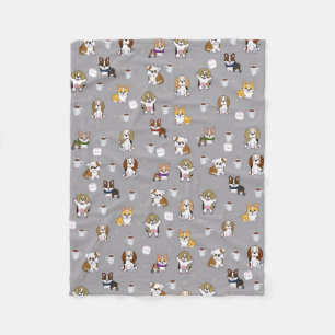 Illustrated dogs background fleece blanket