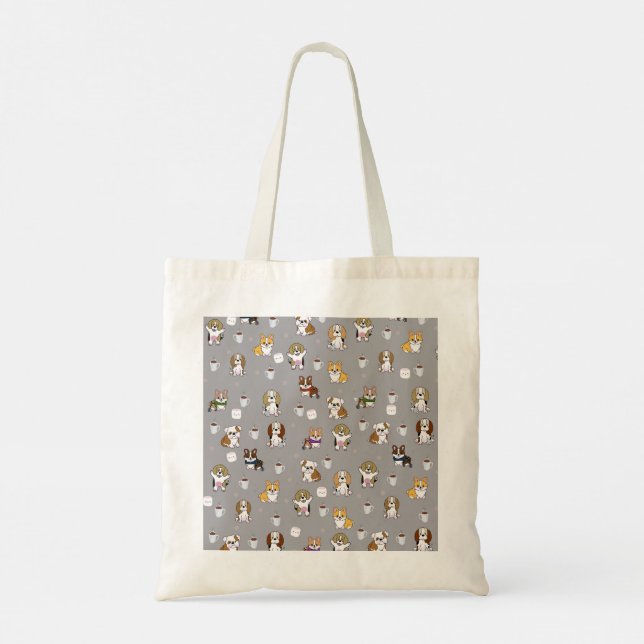Illustrated dogs background tote bag (Back)