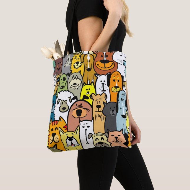 Illustrated Dogs Design Tote Bag (Close Up)