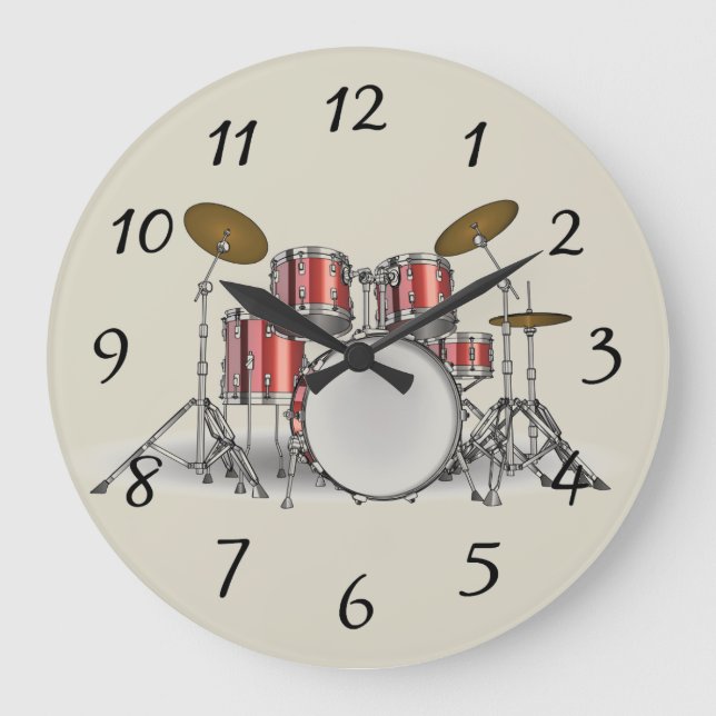Illustrated drum set large clock (Front)