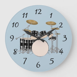Illustrated drum set large clock