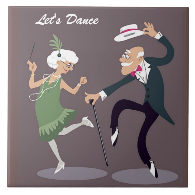 Illustrated Elder Couple Dancing Tile (Front)