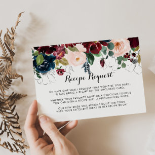 Illustrated Fall Floral Wedding Recipe Request Enclosure Card