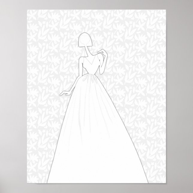 Illustrated Fashion Wedding Bride Coloring Page Poster (Front)
