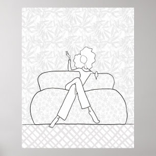 Illustrated Fashion Woman Colouring Page Poster