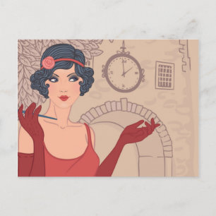 Illustrated Flapper Girl Postcard