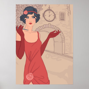 Illustrated Flapper Girl Poster