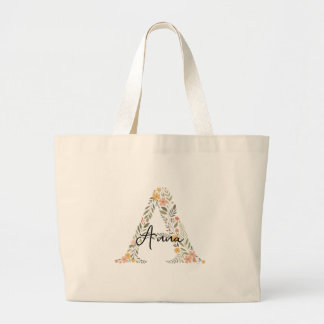 Illustrated Floral Initial and Name Tote Bag