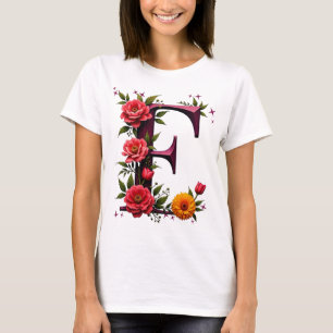 Illustrated Floral Letter "E" T-Shirt