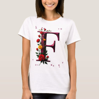 Illustrated Floral Letter "F" T-Shirt