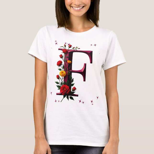 Illustrated Floral Letter "F" T-Shirt (Front)