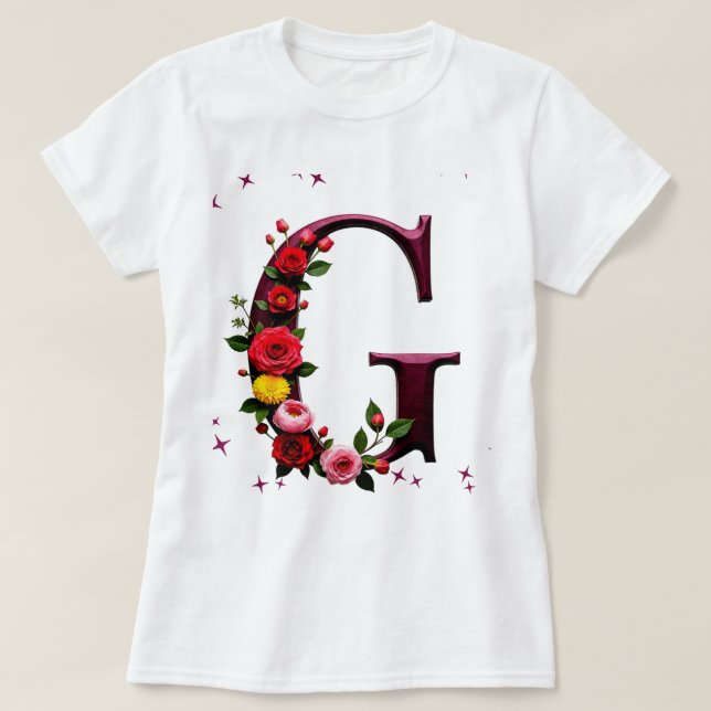 Illustrated Floral Letter "G" T-Shirt (Design Front)