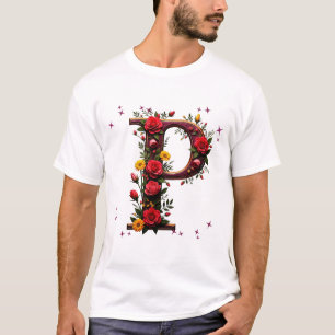 Illustrated Floral Letter "P" T-Shirt