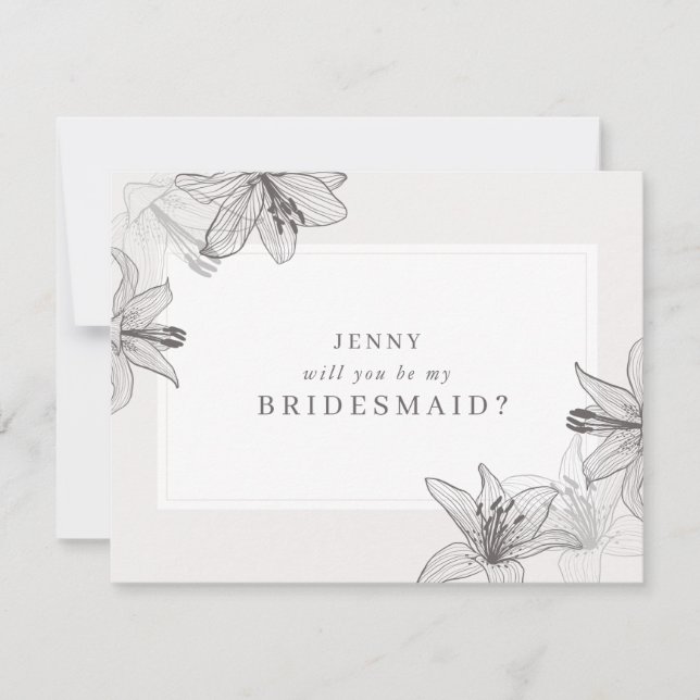 Illustrated Floral Lilies Bridesmaid Proposal Card (Front)