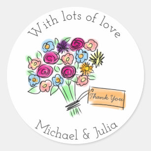 Illustrated Flower Bouquet Custom Thankyou Classic Round Sticker