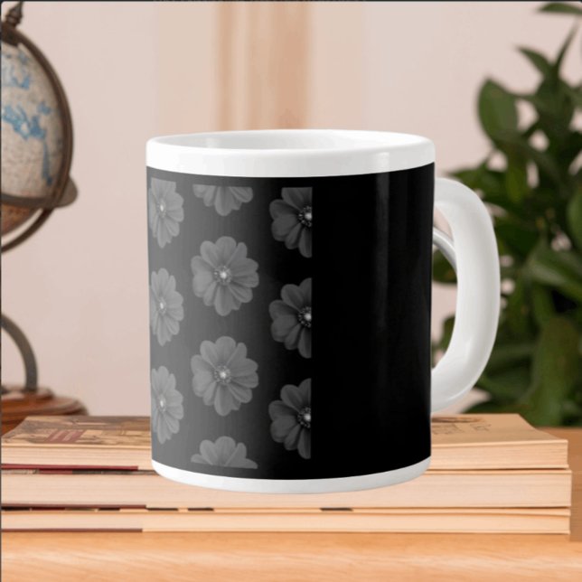Illustrated Flower in Black Grey Pattern" Large Coffee Mug (Creator Uploaded)