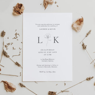 Illustrated flower simple classic wedding invitation