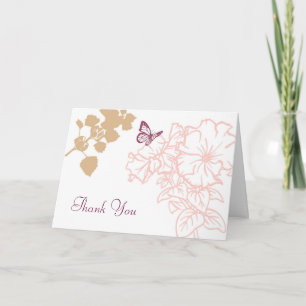Illustrated Flowers & Butterfly Wedding Thank You Card