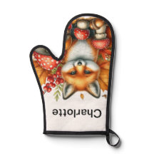 Illustrated Fox & Mushrooms Personalised Oven Mitt
