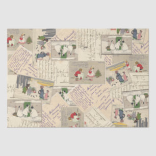 Illustrated French Postcards Christmas Children Tissue Paper