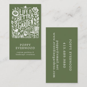 Illustrated Gardener Landscaper Green Business Card