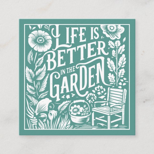 Illustrated Gardener Landscaper Green Square Business Card (Front)