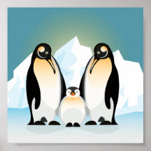 Illustrated geometric penguins stood with Baby
