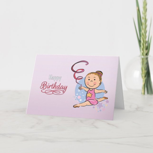 Illustrated Girl Rhythmic Gymnast Birthday Card (Front)