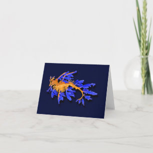 Illustrated Gold & Blue Leafy seadragon Note Card