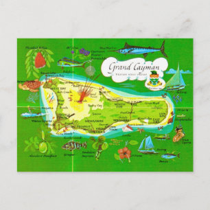 Illustrated Grand Cayman Map Postcard