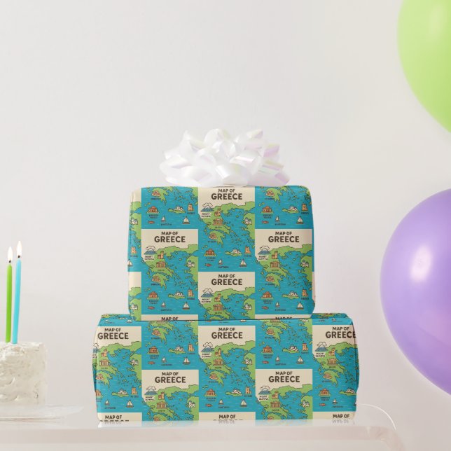 Illustrated Greece Wrapping Paper | Travel Lover  (Party Gifts)