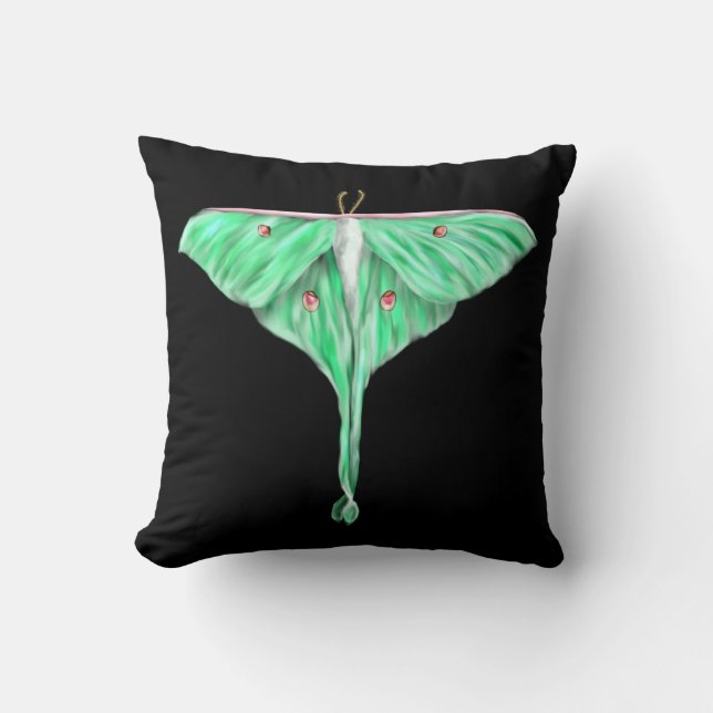 Illustrated Green Lunar Moth Cushion (Front)