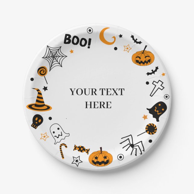  Illustrated Halloween Paper Plate (Front)
