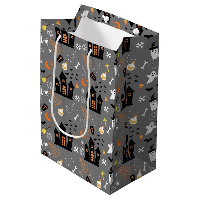 Illustrated Halloween Pattern with grey, black  Medium Gift Bag (Front Angled)