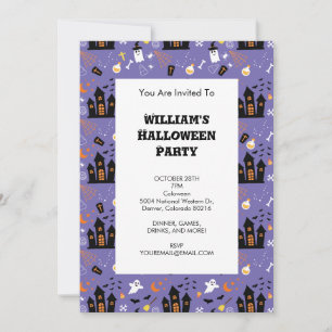 Illustrated Halloween Pattern with purple Invitation